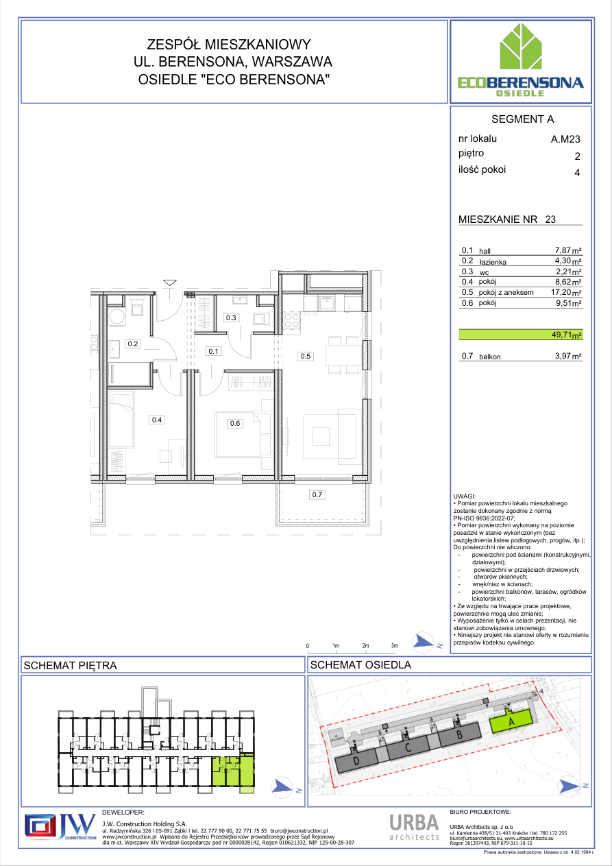 3 rooms · 49,4 m² · Floor 2 · Unit 23