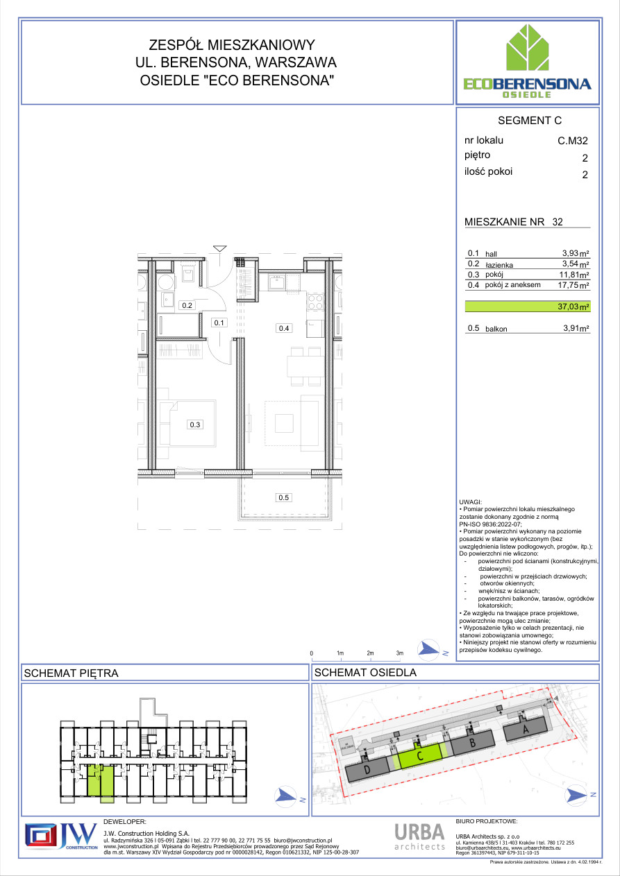 2 rooms · 36,8 m² · Floor 2 · Unit 32