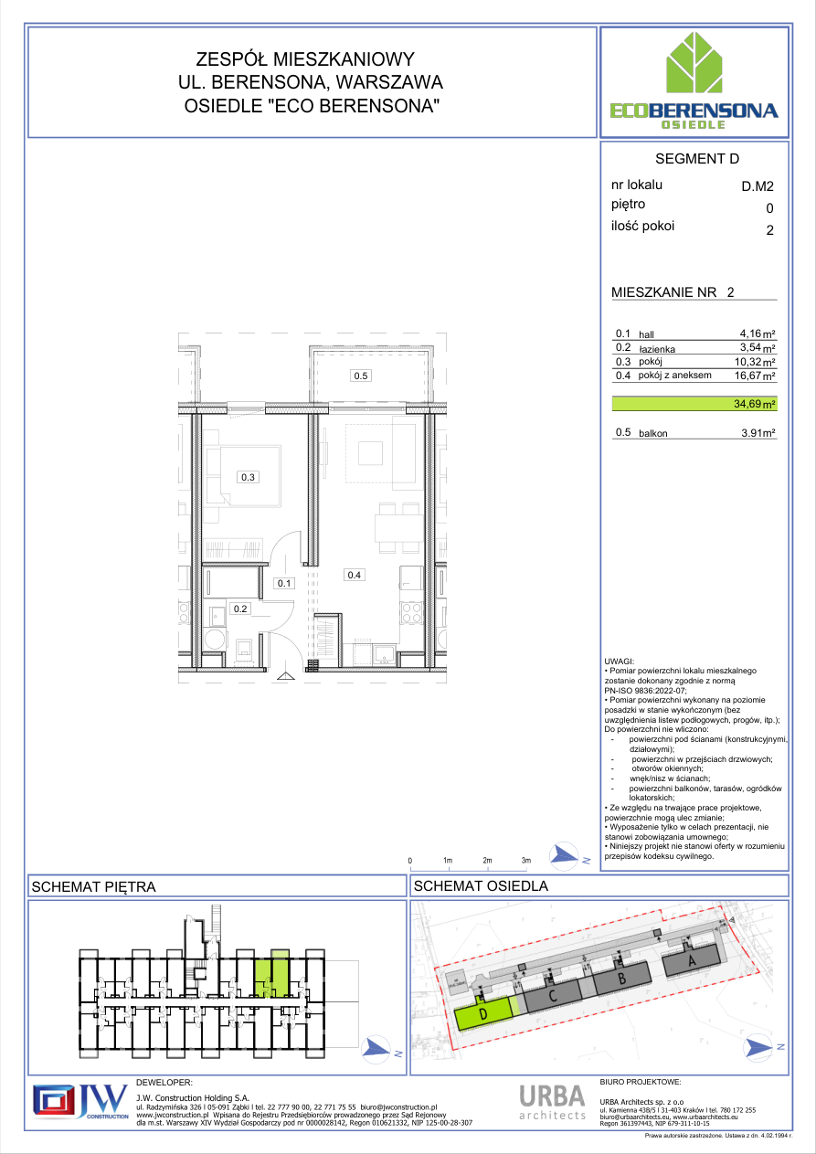 2 rooms · 34,5 m² · Floor 0 · Unit 02