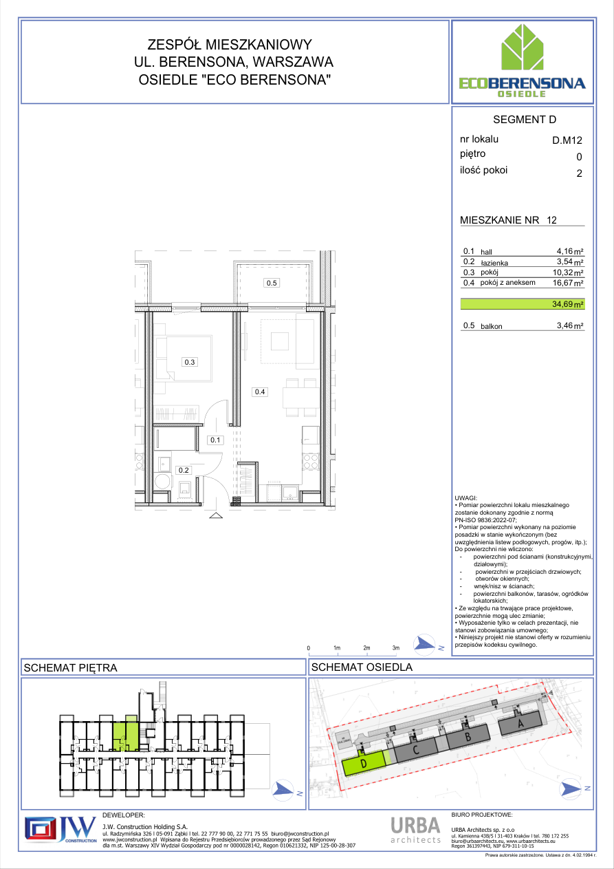 2 rooms · 34,5 m² · Floor 0 · Unit 12