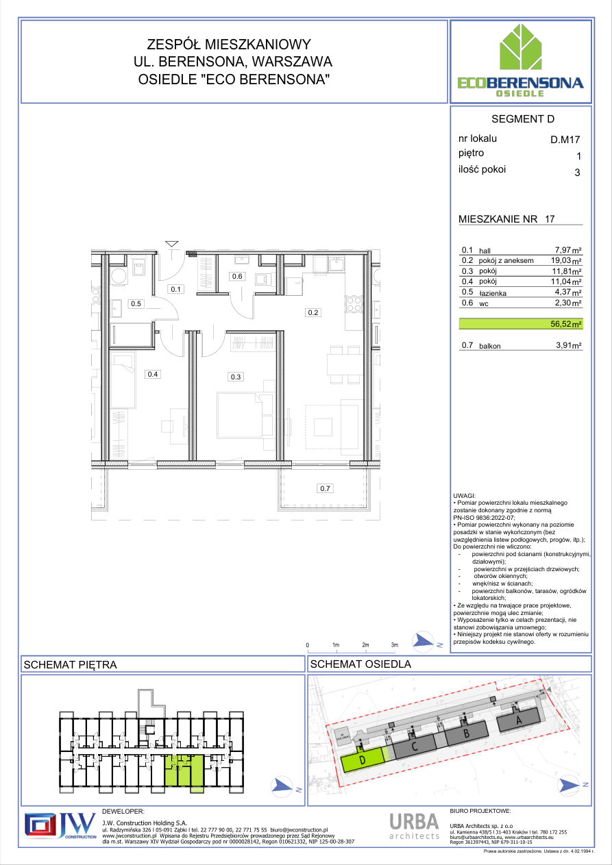 3 rooms · 56,1 m² · Floor 1 · Unit 17