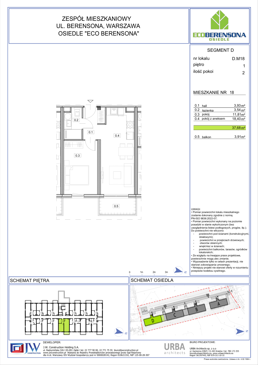 2 rooms · 37,5 m² · Floor 1 · Unit 18