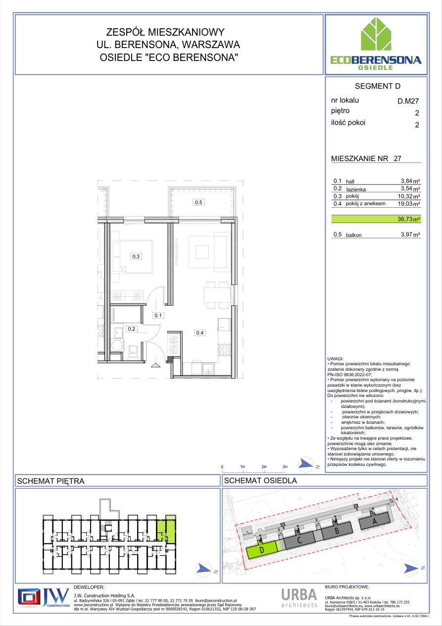 2 rooms · 37 m² · Floor 2 · Unit 27