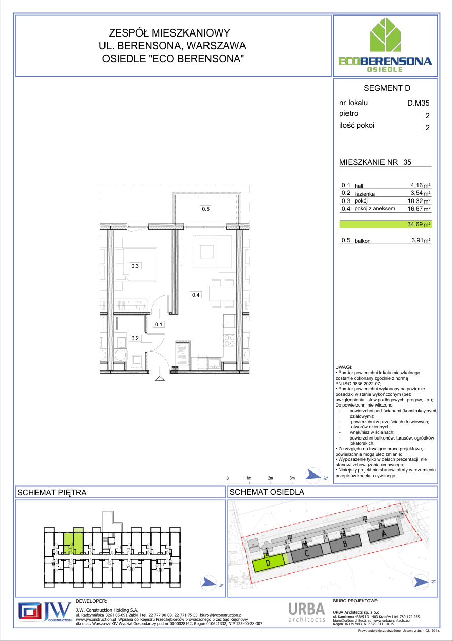 2 rooms · 34,6 m² · Floor 2 · Unit 35