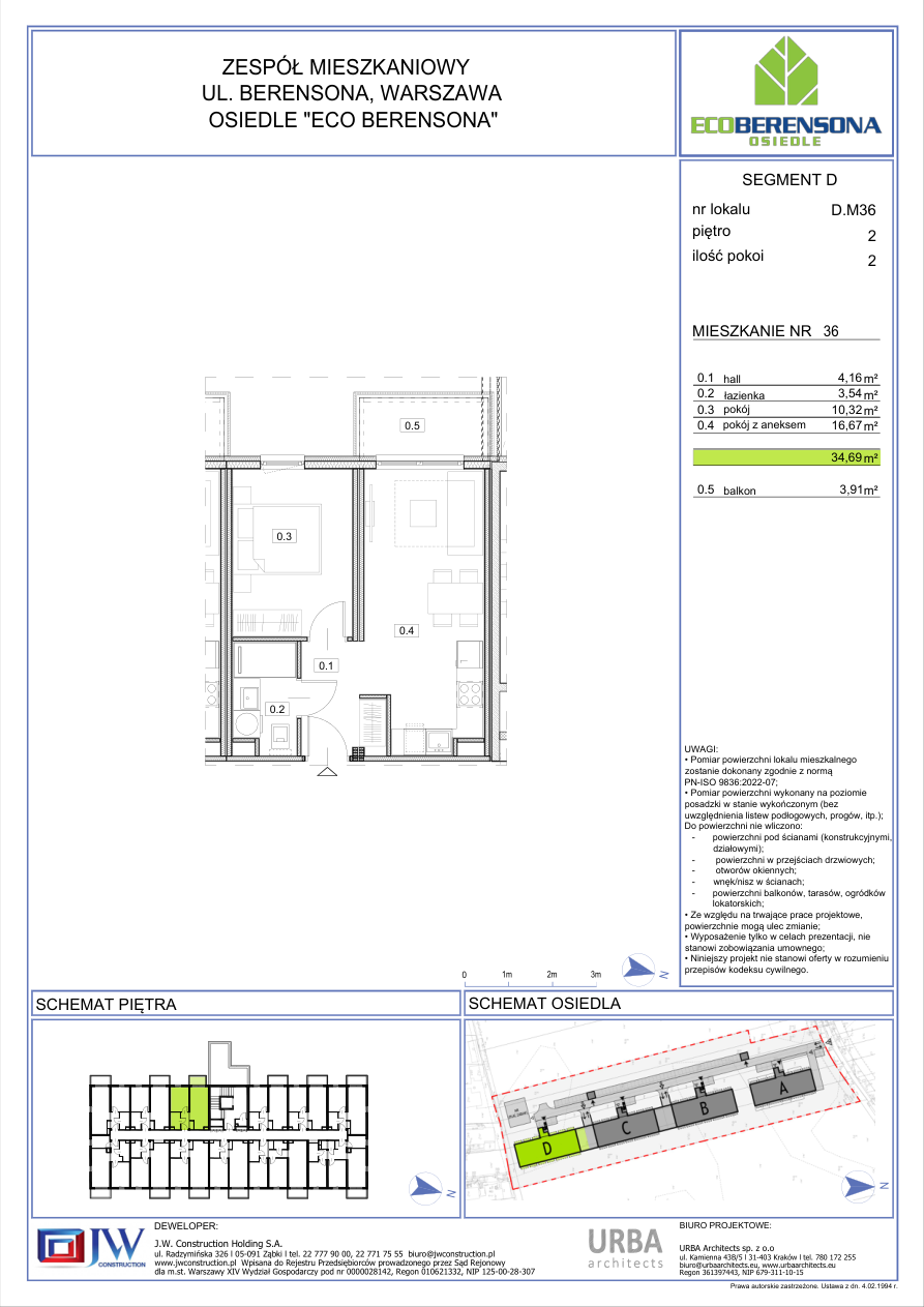 2 rooms · 34,4 m² · Floor 2 · Unit 36