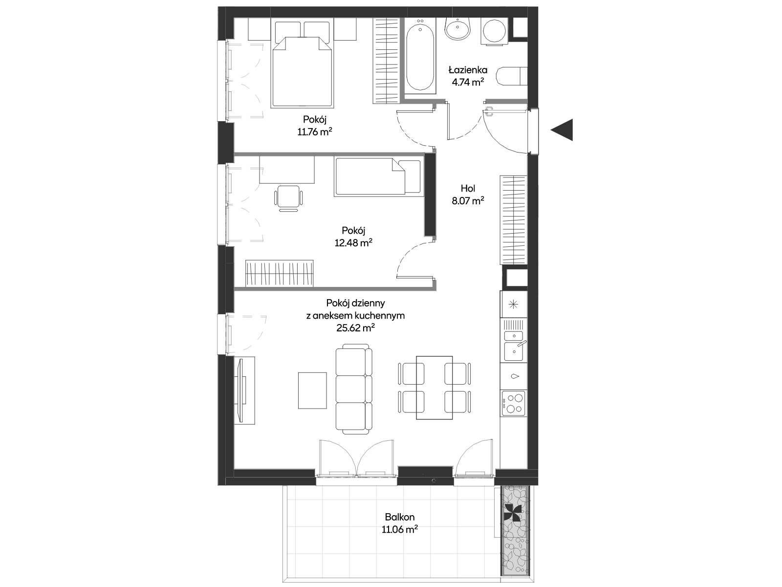 3 комнаты · 62,8 m² · Этаж 1 · Квартира HB0107