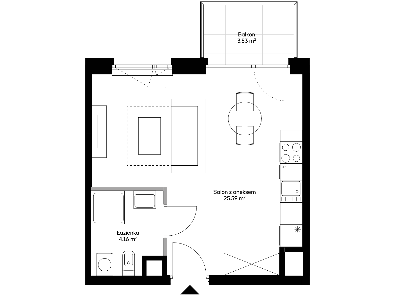 1 комната · 29,7 m² · Этаж 1 · Квартира AA0101