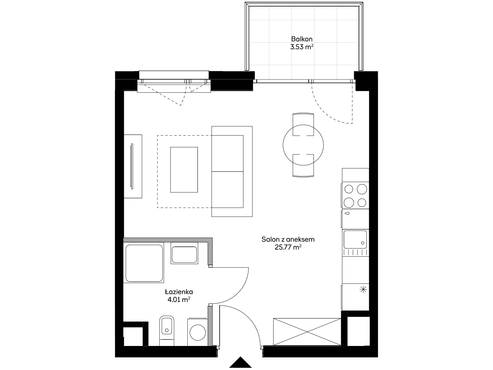 1 комната · 29,8 m² · Этаж 3 · Квартира AA0302