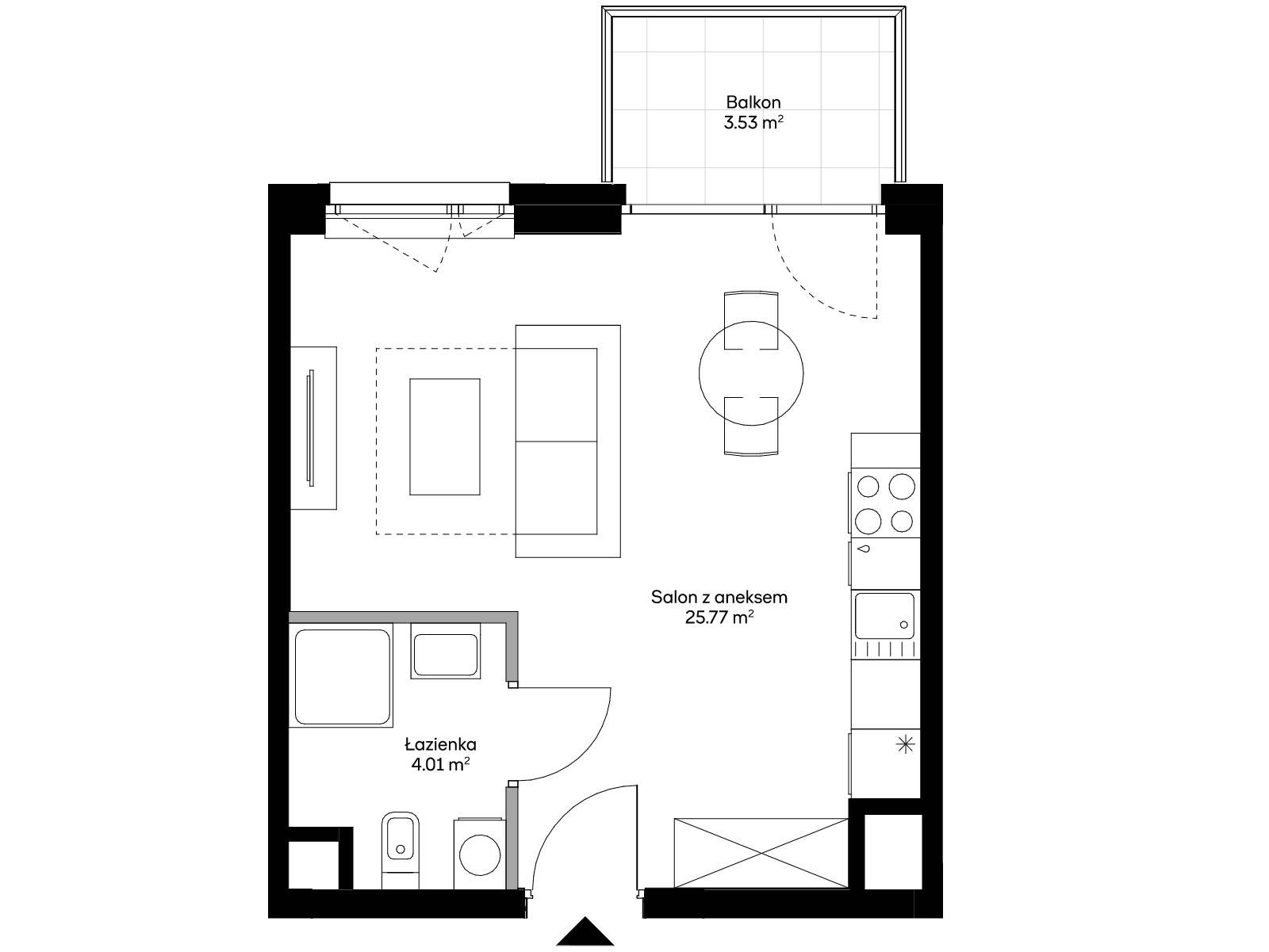 1 комната · 29,7 m² · Этаж 3 · Квартира AA0303