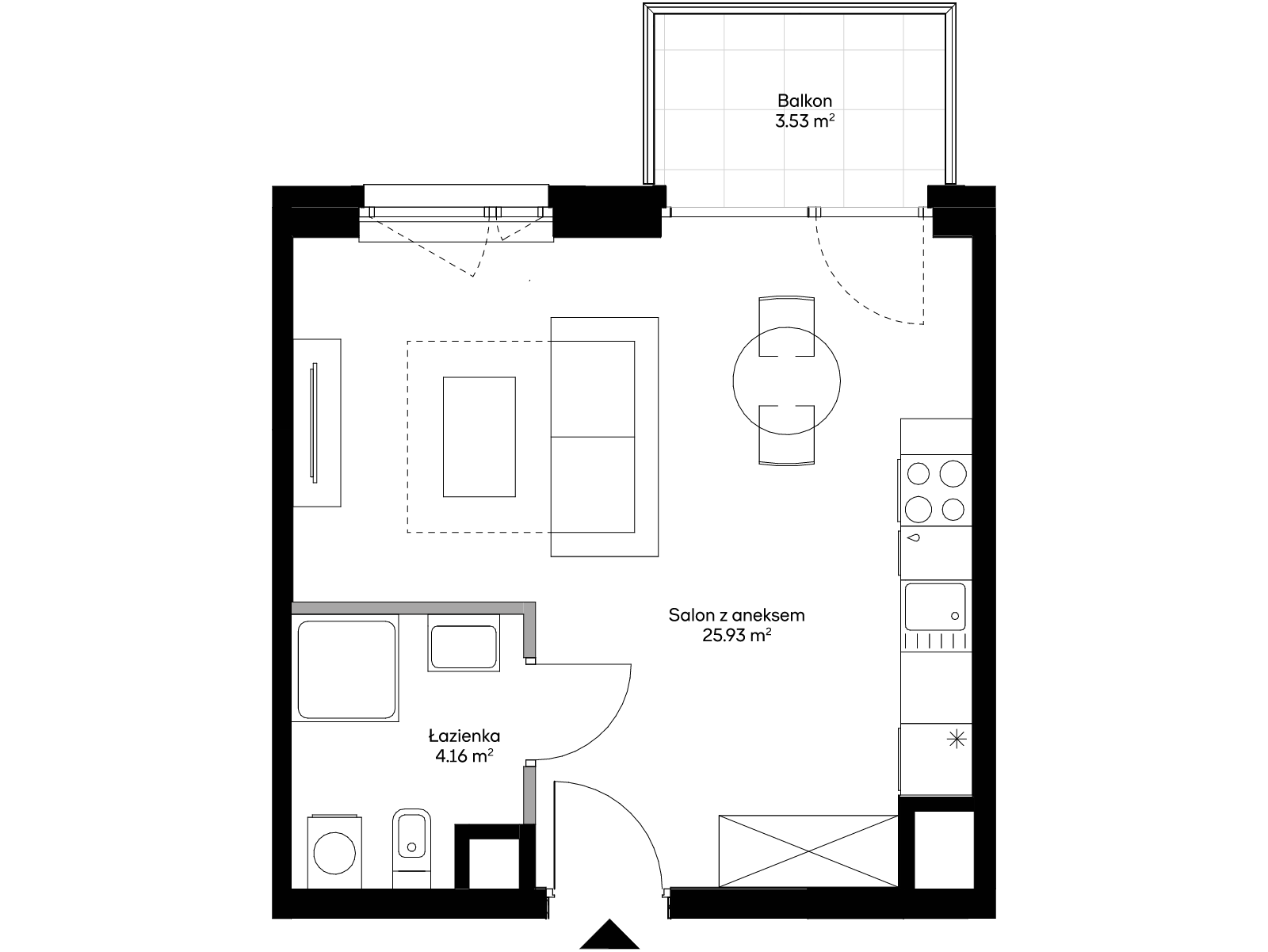 1 комната · 30 m² · Этаж 4 · Квартира AA0401