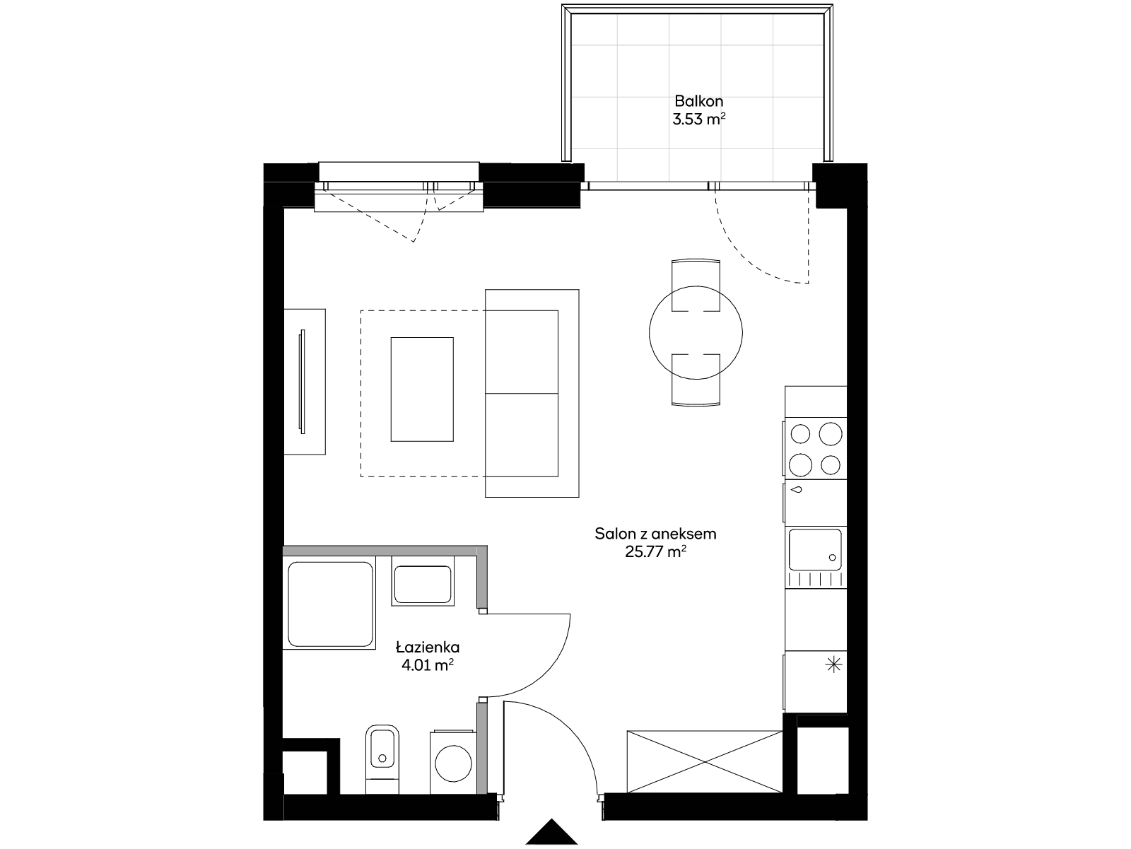 1 комната · 29,8 m² · Этаж 4 · Квартира AA0402