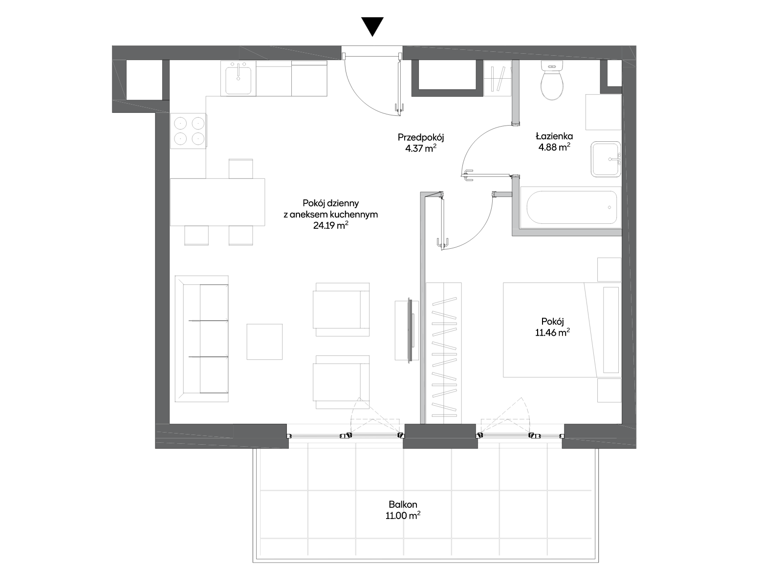 2 кімнат · 44,9 m² · Поверх 1 · Квартира AC0117